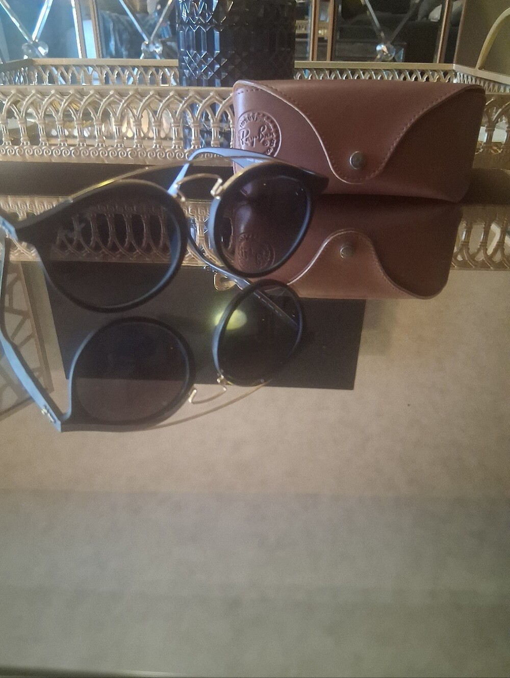 Ray Ban RB4256F Fashion Round Black and Gold Sunglasses - Picture 8 of 10